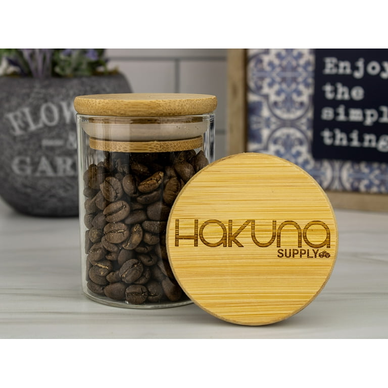 Hakuna Classic - 4oz Glass Food Storage Jar and Decorative Airtight Bamboo  Lid - Multi-Use Storage Container for Herbs, Tea, Candy, Q-Tips, for The  Bedroom, Kitchen, & Bathroom by Hakuna Supply 