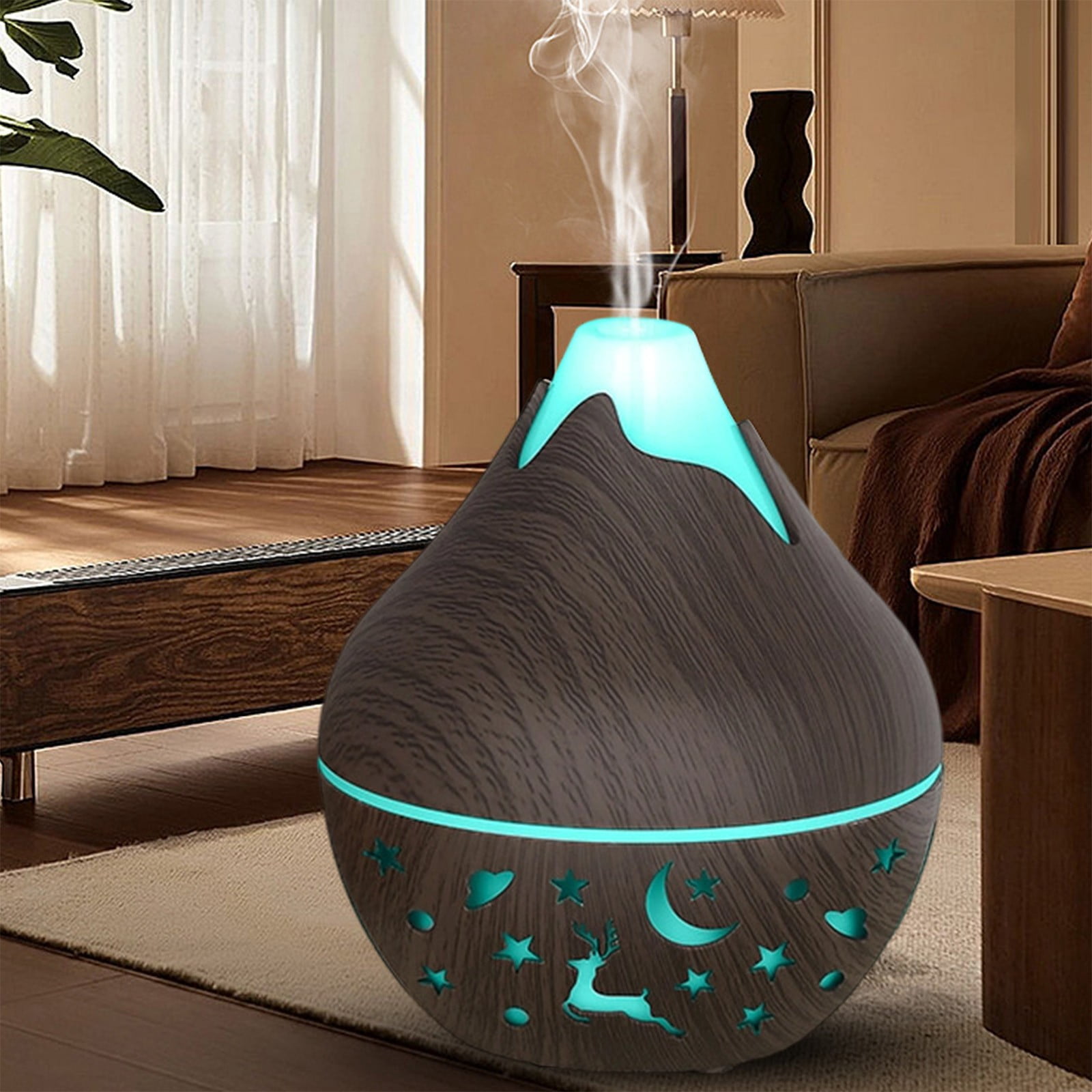 HengDidi Mini Wood Grain Humidifier with Color-Changing Night Light - USB Powered Aroma Diffuser for Oils - Silent Operation for Bedroom or Office - Portable Mist Device
