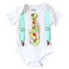 Noahs Boytique Baby Boy Clothes With Tie Neon Aqua Suspenders and Colorful Tie 0-3 Months