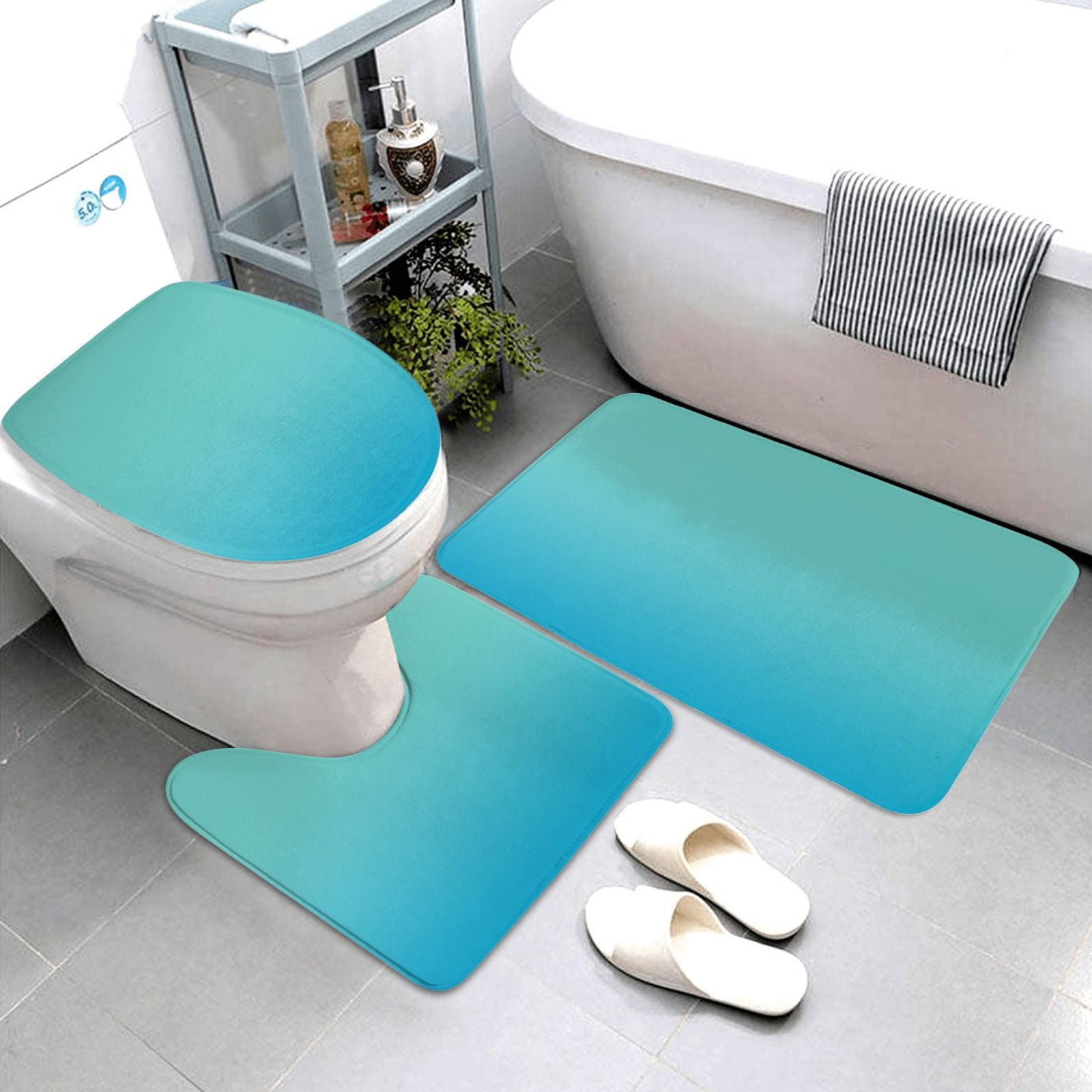 Bathroom Rugs Sets 3 Piece - Teal Turquoise Absorbent Non Slip Bath Mats, U-Shape Toilet Lid Cover, Contour Mat, Soft Washable Shower Mats Bath Rug Mat for Bathroom Tub Toilet
