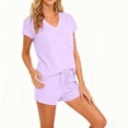 thumbnail image 5 of FRSASU Women's 2 Piece Outfits Casual Short Sleeve Pullover Tops and Drawstring Shorts Pants Lounge Sets Purple, 5 of 7