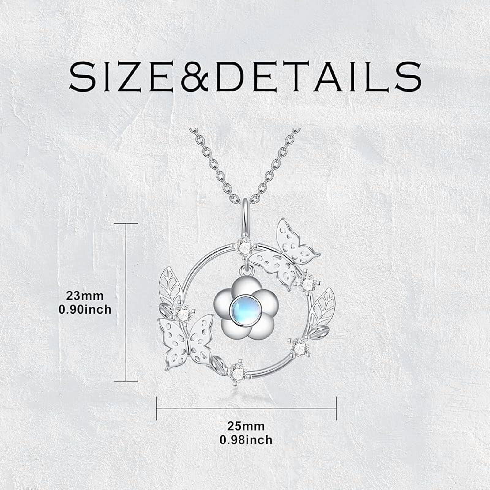 SISGEM Natural Moonstone Butterfly Pendant Necklace for Women 925 Sterling Silver Moonstone Gemstone Jewelry for Her
