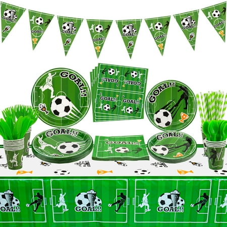 Hegbolke Green Soccer Party Supplies Set, 8.86 inch, 32.64 oz