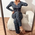 thumbnail image 4 of Women's Long Sleeve Long Pants Pajama Set - Outdoor Wear Suitable Loungewear - Blue Size M, 4 of 5
