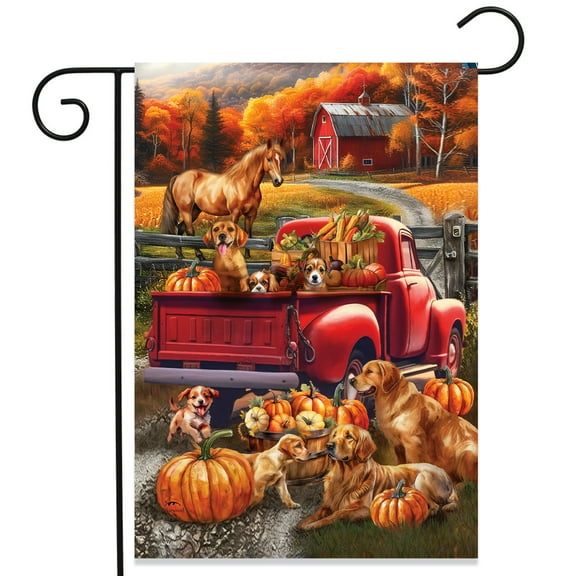 Briarwood Lane Fall Puppy Pickup Garden Flag