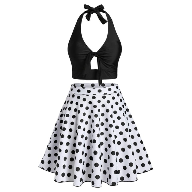 Talla grande Halter Polka Dot Three Piece Tankini Traje de baño Rosegal Camisetas sin mangas de talla grande