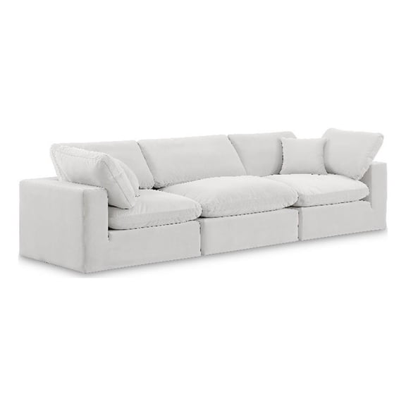 Bowery Hill Contemporary Soft Cream Velvet 3-Piece Modular Sofa