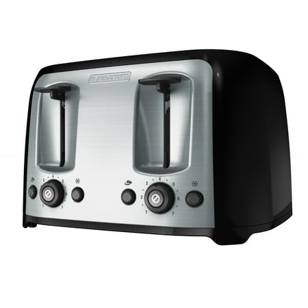 BLACK+DECKER 4-Slice Toaster with Extra-Wide Slots, Black/Silver, (Best Stainless Steel Toaster)