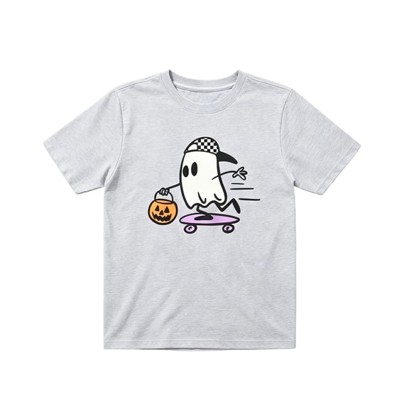 Wdgfv Kids Boys Simple Halloween Short Sleeve Tee, Crew‑Neck Shirt with Jack‑o‑Lantern Pumpkin Face Graphic, Plain‑Style Casual Top for Summer & Fall 8-9 Years