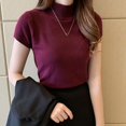 thumbnail image 2 of Chemises Demi-Col Roulé Femmes Tops Tricotés à Manches Courtes Tops Chemises Slim, 2 of 5