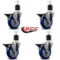 thumbnail image 2 of 4 Inch Blue Poly Swivel 1-7/8 Inch Expanding Stem Caster Set with Brake SCC, 2 of 2