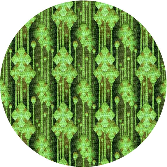 Ahgly Company Machine Washable Indoor Round Transitional Green Area Rugs, 3' Round