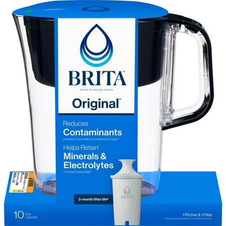 Brita Large 10 Cup Black Tahoe Water Filter Pitcher with 1 Standard Filter, Made Without BPA