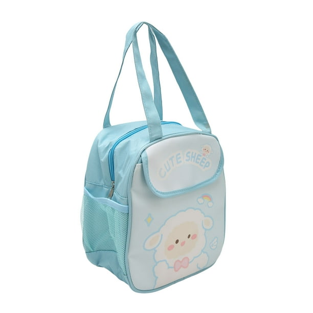 Bolsa de almuerzo aislada para niñas patrón de dibujos animados de gran capacidad papel de aluminio espesar Kawaii lonchera para oficina escuela oveja azul