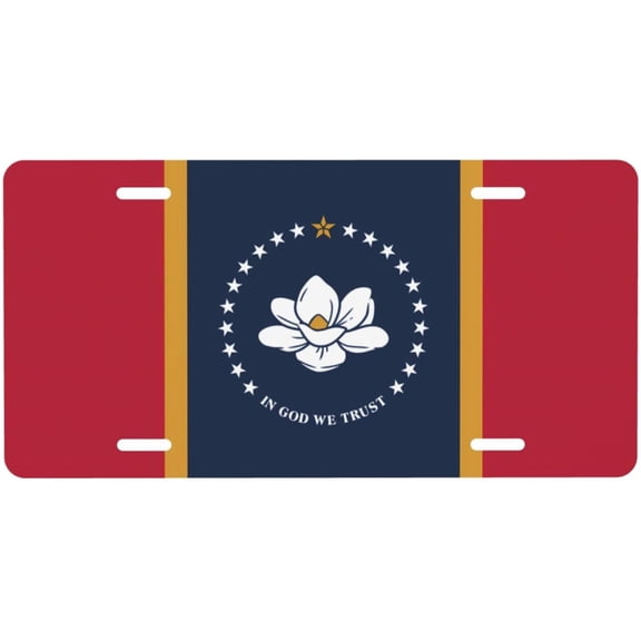 Mississippi State Flag Printed Car Aluminum Decorative License Plate 6" x 12" for Any Truck, car, Van, Garage or Bedroom