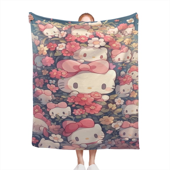 Cartoon Printing Sanrio Blanket , All Seasons Flannel Fleece Blanket, Soft & Warm Plush Blankets for Couch Sofa Bed Camping Travel