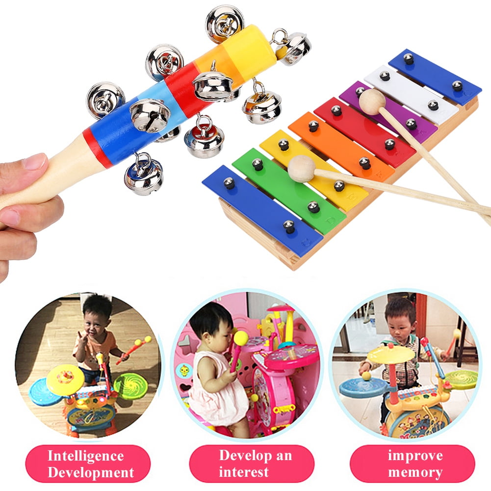 Tebru Kids Musical Instruments & Xylophone Toy Rhythm Bands Kit Set for