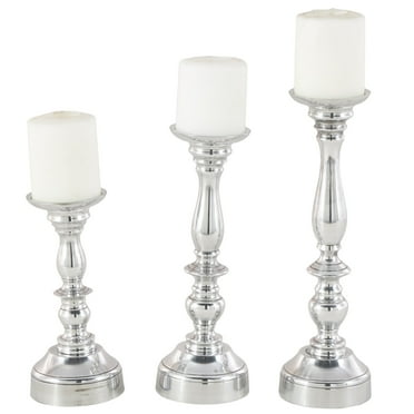 DecMode 3 Candle Silver Aluminum Metal Candle Holder, Set of 3