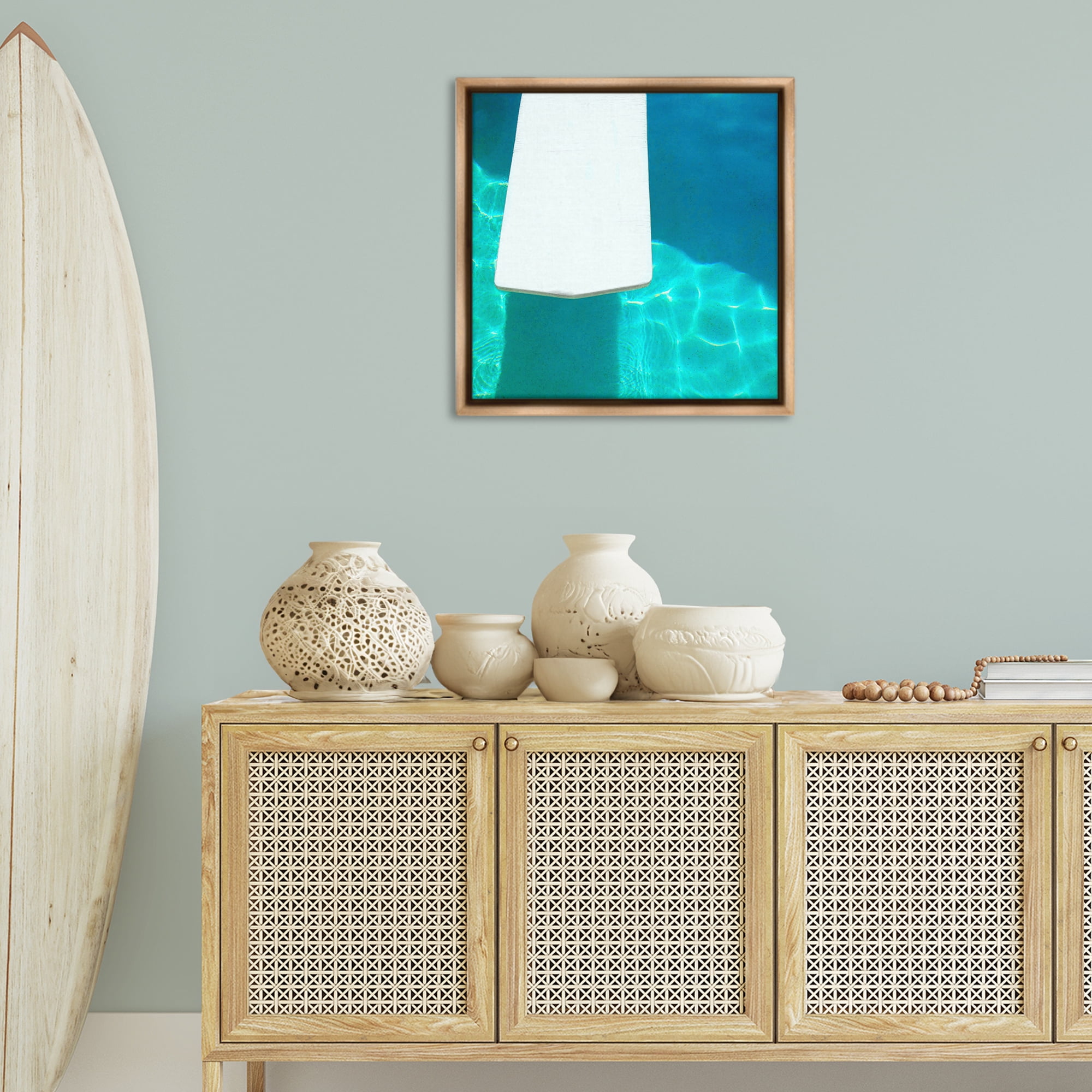 Stupell Industries Pool Diving Board Nautical & Beach Painting Brown Floater Framed Canvas Art Print Wall Art, 25 x 25