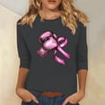 thumbnail image 2 of VKOYWKM Women's 3/4 Sleeve Tops Breast Cancer Awareness Shirts Inspirational Cancer Crew Neck Loose Fit Pink Ribbon Graphic Tee, 2 of 5