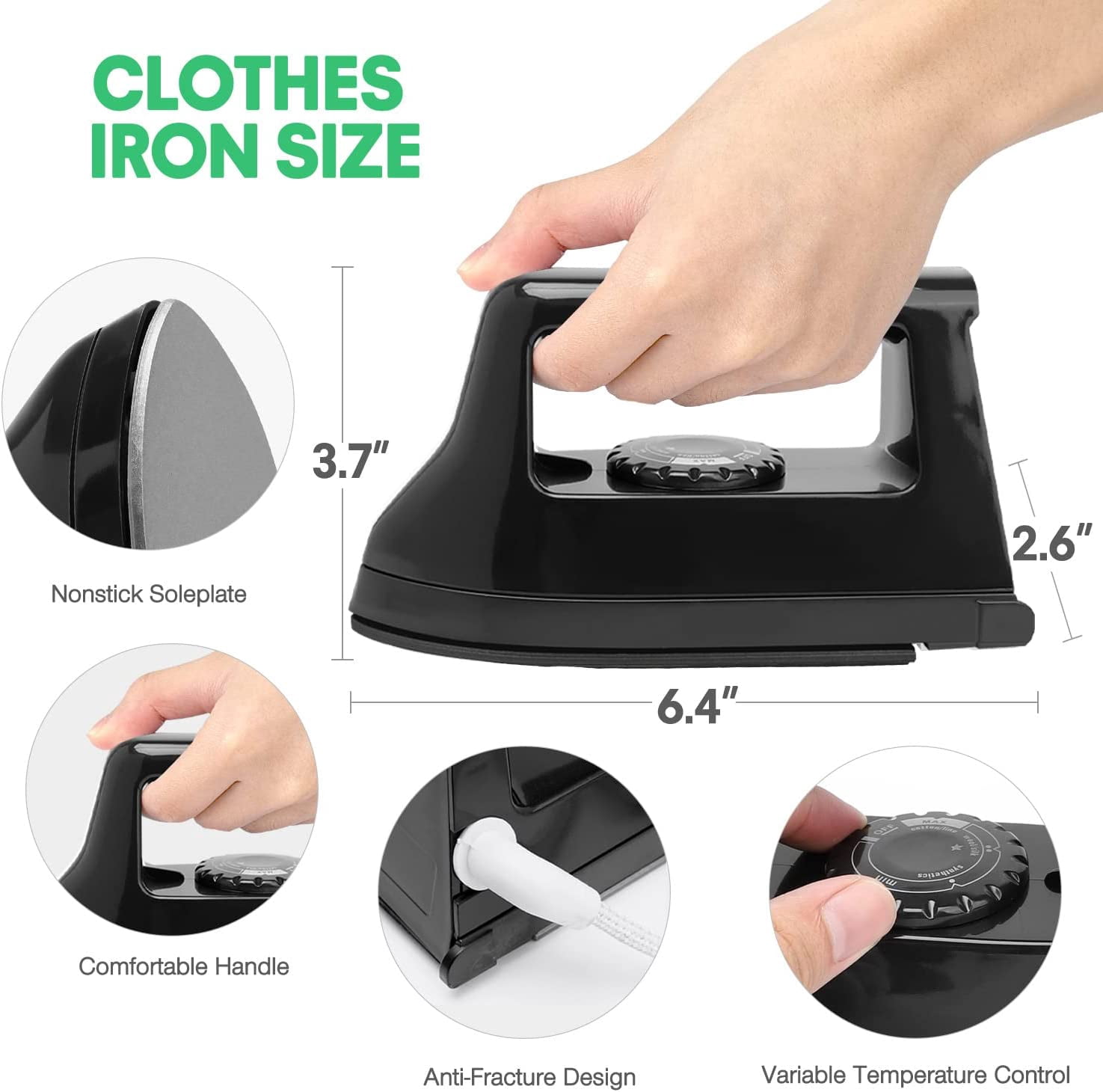 Mini Iron for Crafts Quilting, Travel Household Easy Supplies , Heat Press Machine Sewing (Black)