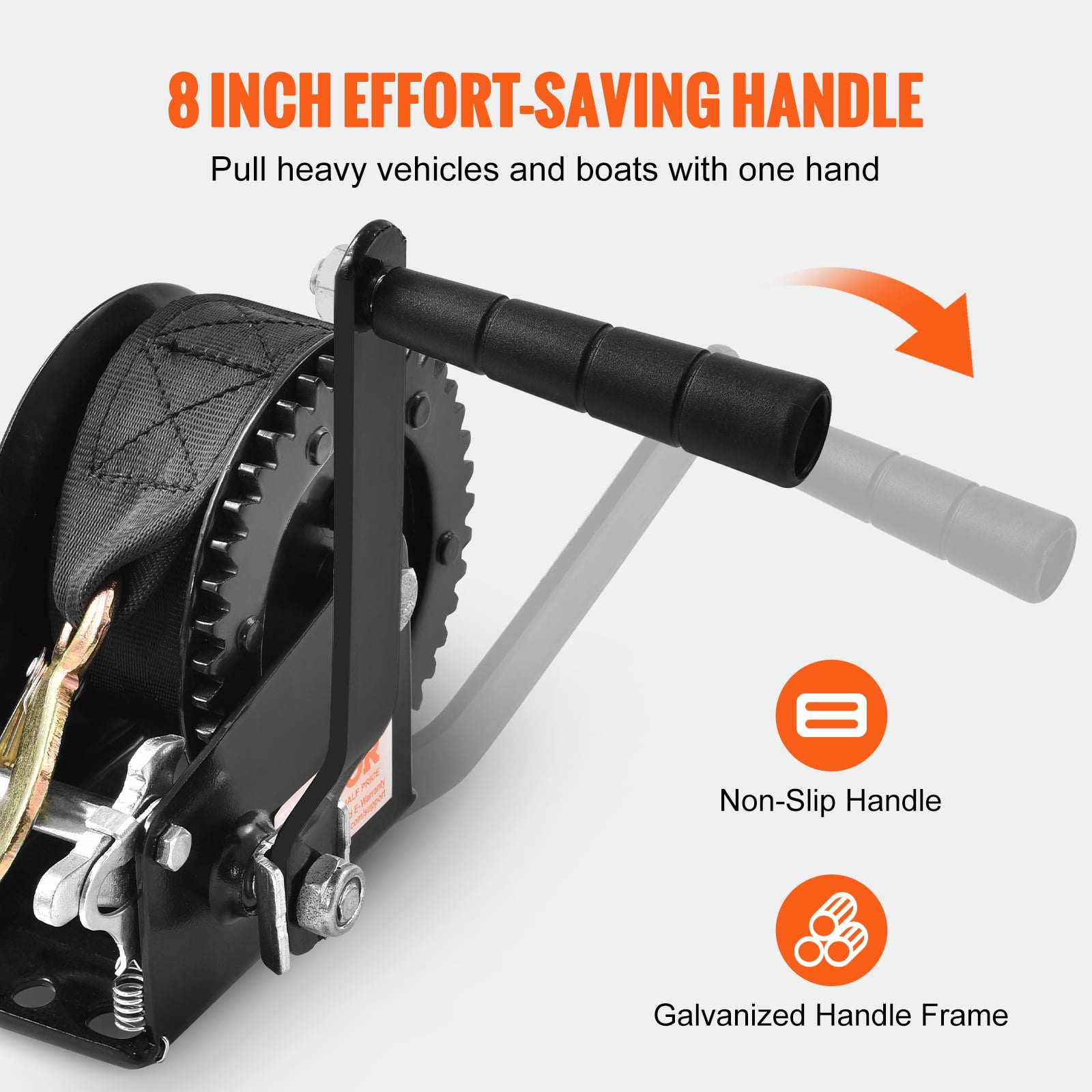 KFFKFF Hand Winch Heavy Duty Hand Crank 1200lbs 23ft Polyester Strap for Boat/ATV