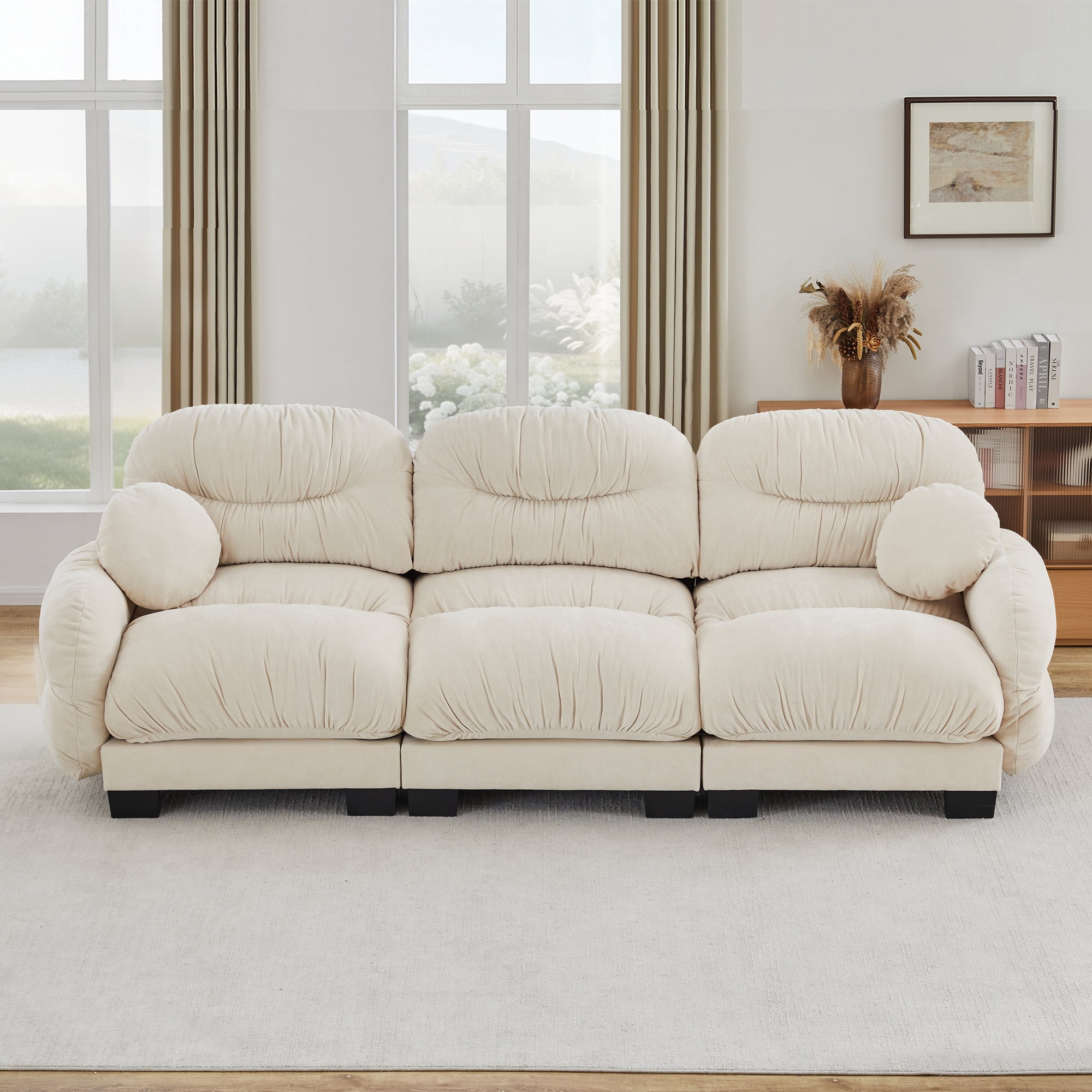 116" 3 Seater Couch Cozy Chenille Sofa with 2 Throw Pillows