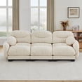 thumbnail image 3 of NEW Pleated Design Cozy Chenille Fabric 3 Seater Modular Sofa with High-Density Ergonomic Foam Seat, Curved Round Armrests and 2 Round Throw Pillows,Beige, 3 of 8
