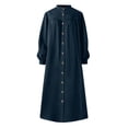 thumbnail image 4 of OSOLU Dresses Women Casual Solid Color Dress Button V-Neck Long Sleeve Loose Long Dress Trendy Sundress Wedding Guest Dress, 4 of 5