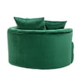 thumbnail image 5 of Swivel Barrel Chair, 360° Swivel Velvet Upholstered Lounge Sofa Chair with 3 Movable Pillows and Metal Base, Modern Leisure Club Chair Round Single Sofa for Living Room and Bedroom, Emerald, 5 of 7