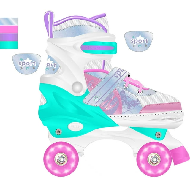 TOMSHOO Patins à Roulettes LED Réglables pour Enfants - Roues Phosphorescentes, 4 Tailles, Vert & Blanc, m - Amusant & Sûr pour Garçons & Filles