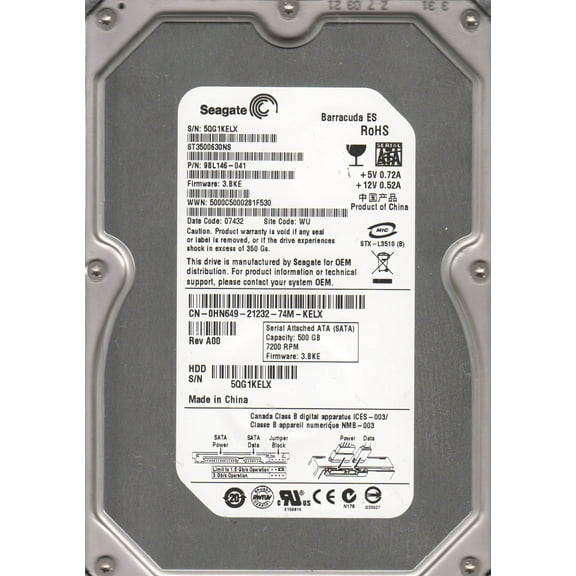 ST3500630NS, 5QG, WU, PN 9BL146-041, FW 3.BKE, Seagate 500GB SATA 3.5 Hard Drive