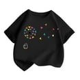 thumbnail image 3 of Curuila Kid Girls Tops Cartoon Print Crew Neck Short Sleeve Tee Summer Casual Loose T Shirt Black Size 2-4 Years, 3 of 5