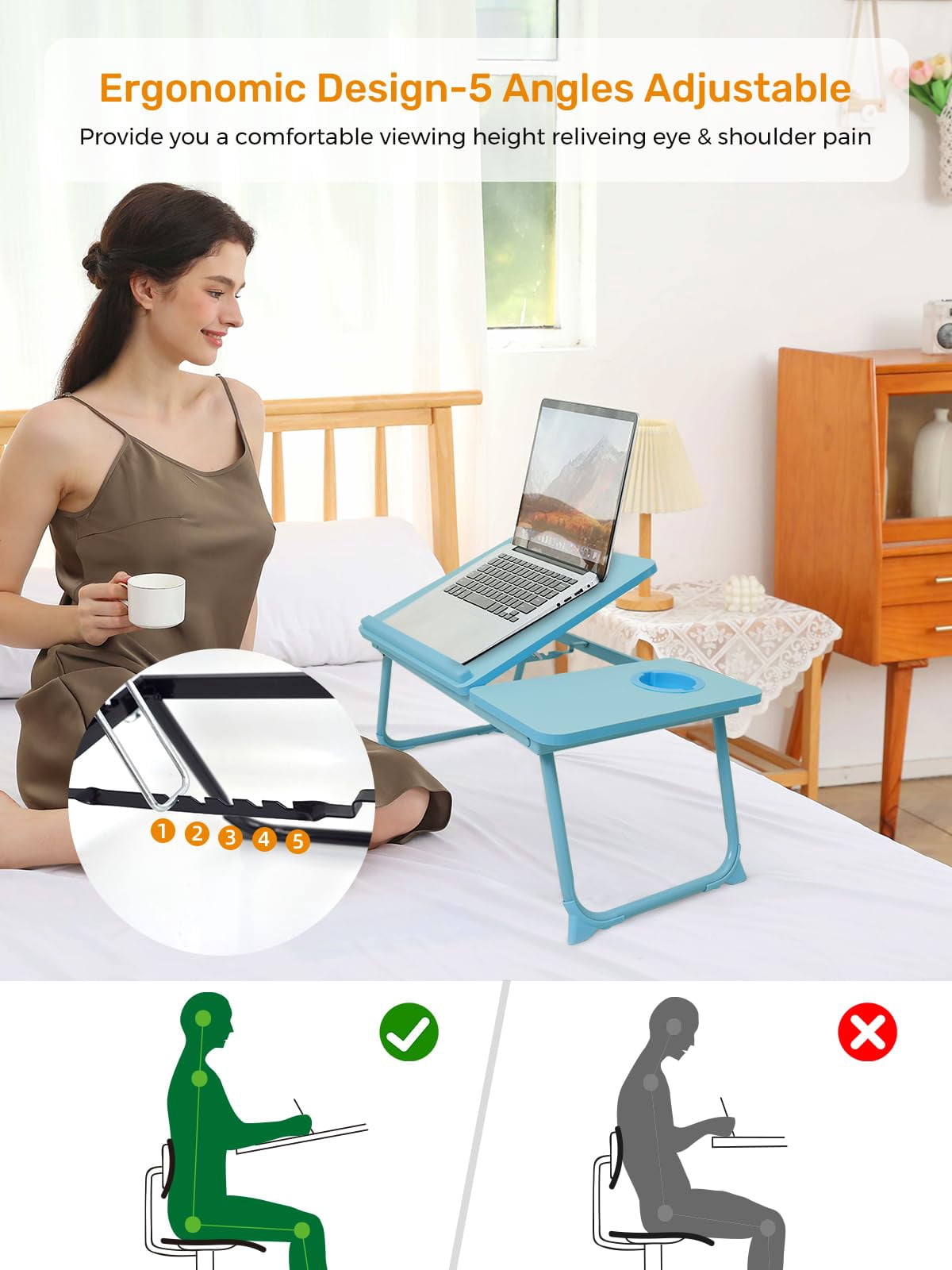 Lap Desk For Couch/sofa/floor  5-angle Adjustable Bed With Foldable &cup Holder Light Weight Tray Table Writing/eating/reading Portable Laptop Stand Adults