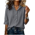 thumbnail image 3 of Enjoytime Womens Tops Solid Hooded 3/4 Sleeve Button Down Shirt Summer Casual Linen Plus Size Clothing 2026, 3 of 6