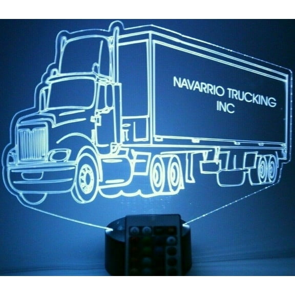 Tractor Trailer Light Up Lamp LED Personalized Night Light Engraved Trucking Big Rig Truck 18 Wheeler Table Lamp, Our Newest Feature - It's WOW, With Remote, 16 Colors, Free Engraved, Great Gift