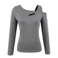 thumbnail image 4 of Scyoekwg Womens Fall Tops Long Sleeve Going Out Top Solid Color Casual Cutout Tops Comfy Slim Fit Basic Tee Pullover (Gray,XL), 4 of 5