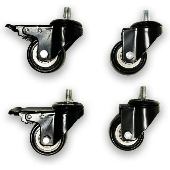 ApexDesk 2-Inch Heavy Duty Rubber Caster Wheels with Swiveling Threaded Stem and Stationary Locks, 440 lbs. Total Load Capacity, and Compatible with Standing Desks & More (Pack of 4)