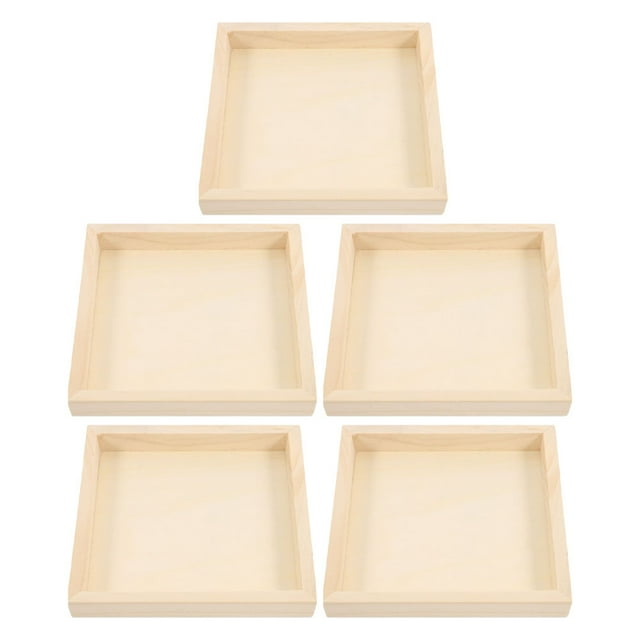 OULII Lot de 5 Plateau en Bois Brun Clair Carré pour Organisation de Casse-Tête Galeries