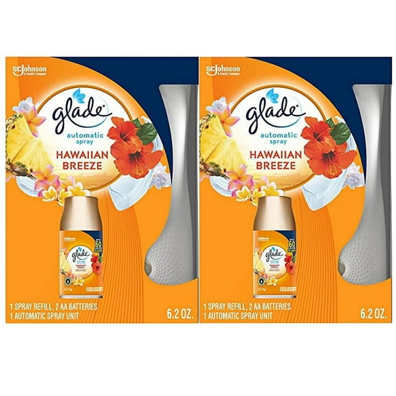Glade Automatic Spray Refill and Holder Kit, Air Freshener for Home and Bathroom, Hawaiian Breeze, 6.2 Oz, 2 Count