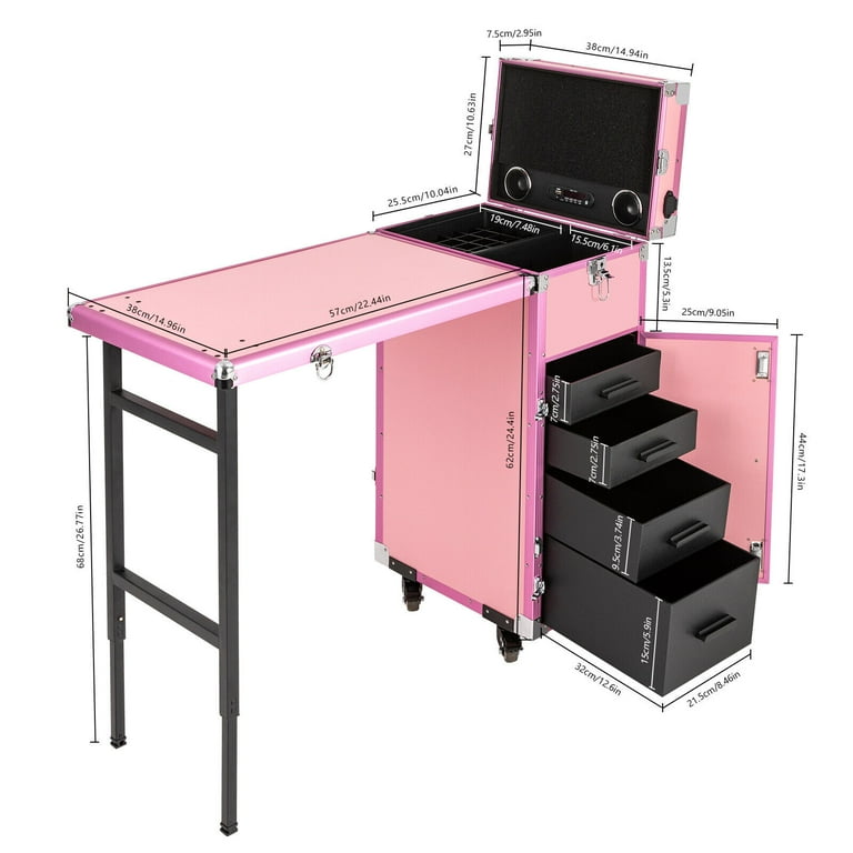 Portable Rolling Manicure Table Nail Desk with Drawers, Mobile
