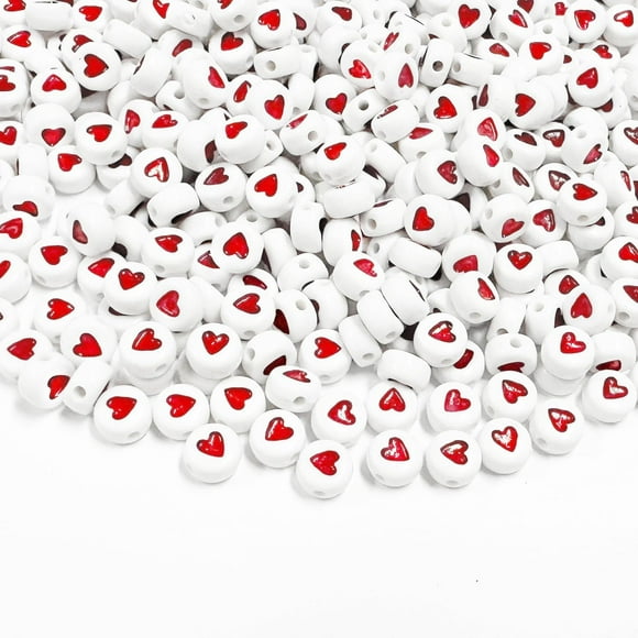 600Pcs White Red Heart Bead Acrylic Love Beads Loose Spacer Beads To Match Letter Pony Beads For Jewelry Making Diy Bracelets Necklaces Key Chains