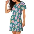 thumbnail image 2 of Balery Colorful Easter eggs Camisón de manga corta con cuello redondo para mujer, cómodo y elegante., 2 of 6
