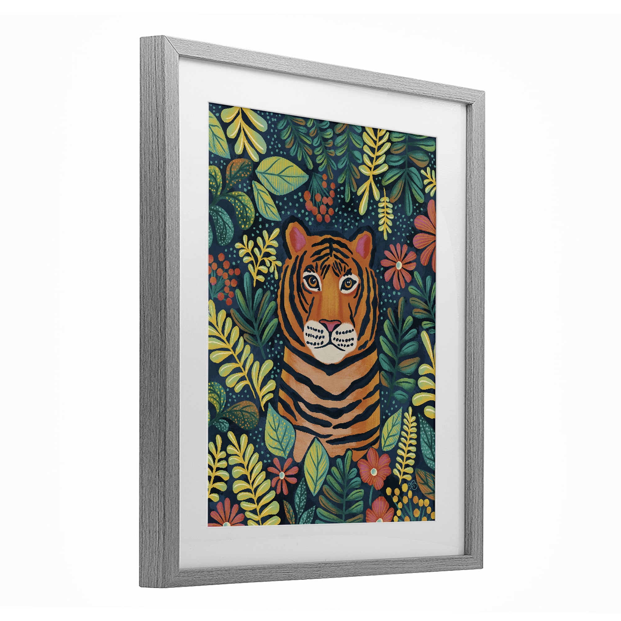 Stupell Industries Exotic Leaf Pattern Tiger Gray Framed Print Under Glass, design by Lisa R Dumm