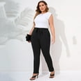 thumbnail image 4 of Womens Plus Size Work Pants With Belt Elastic High Waist Casual Pants With Pockets Pencil Leg Pants, 4 of 5