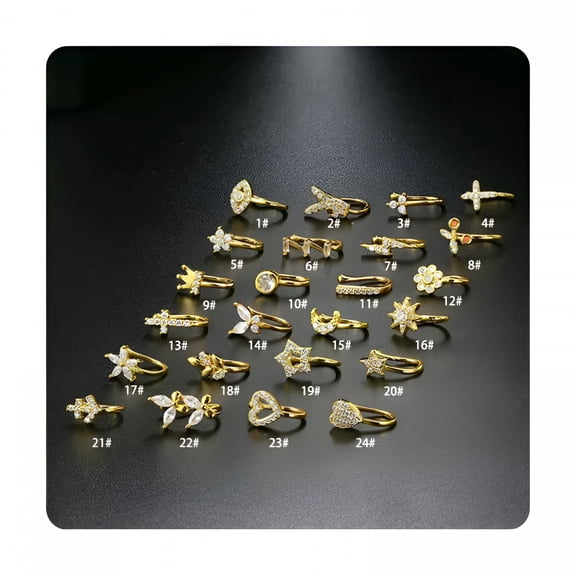 DESIGNICE Fake Piercing Nose Cuff Nose Ring Nose Clip Gem Crystal Non Pierced Jewellery-Gold