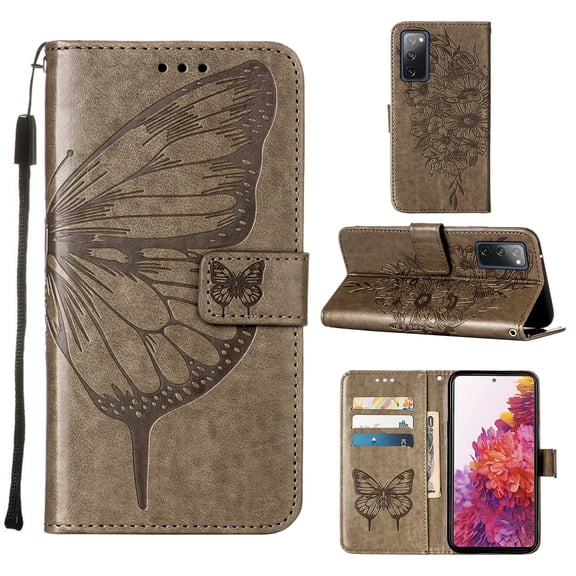 Mantto Samsung S20 FE Case, Magnetic Folio Butterfly Patterned Wallet Case, PU Leather with Wrist Strap Credit Card Holder Slots Kickstand Protective Cover For Samsung Galaxy S20 FE, Gray