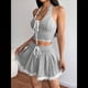 thumbnail image 5 of Conjunto de Pijama de 2 Piezas para Mujer, Sin Mangas, con Top Corto y Pantalones Cortos, con Ribete de Encaje Gris S, 5 of 9