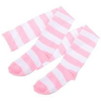FRCOLOR Lady Sock Pink White Wide ped Thigh High Over The Knee 1 Pair