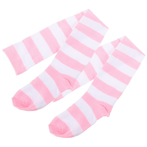 FRCOLOR Lady Sock Pink White Wide ped Thigh High Over The Knee 1 Pair